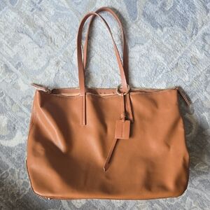 ELIZABETH AND JAMES VEGAN LEATHER BIG TOTE PURSE COGNAC BROWN SHOULDER BAG